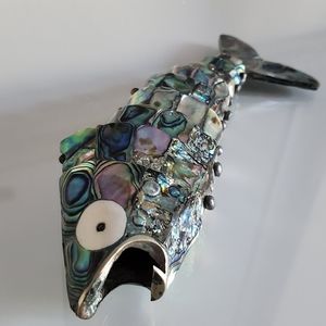 Vintage Articulated Fish Mother Pearl Bottle Open